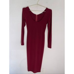 Fashion Nova “All The Simple Things” Midi Long Sleeve Maroon Dress Sz S